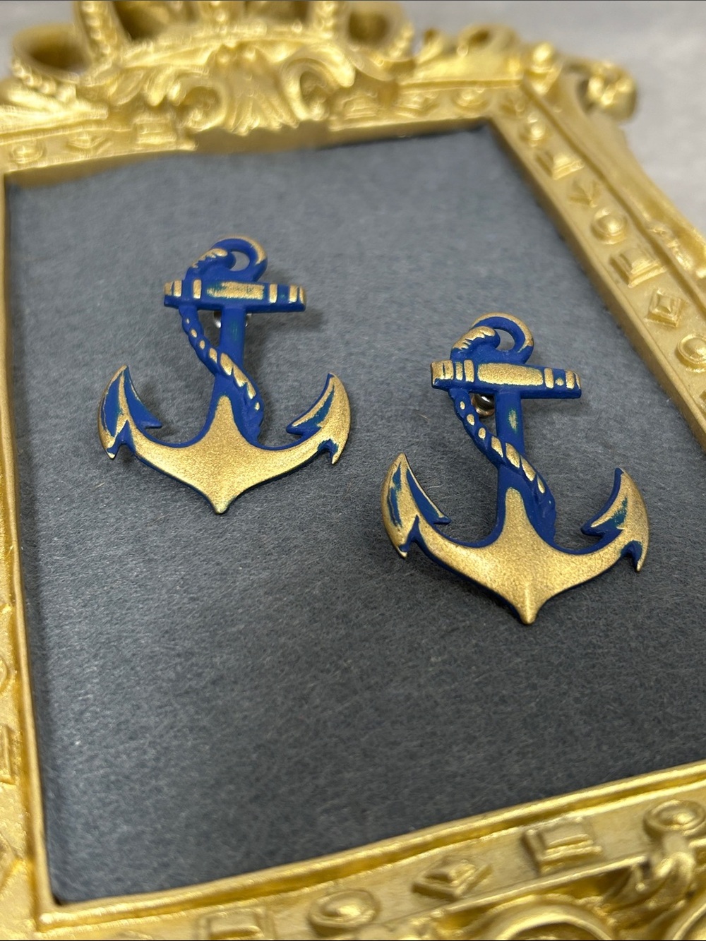 Nautical Anchor Earrings in Blue and Gold